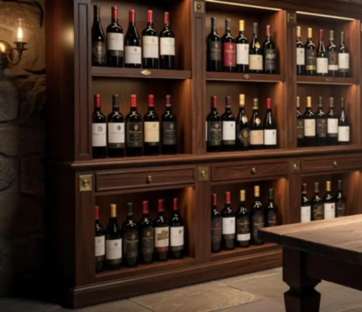 Wine bottles arranged in a premium cellar