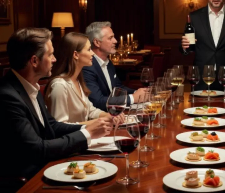 Degustação de vinhos com copos alinhados numa mesa elegante