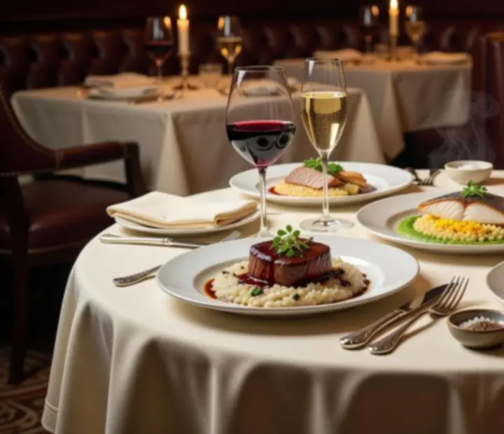 Pratos de alta gastronomia portuguesa servidos em mesa elegante