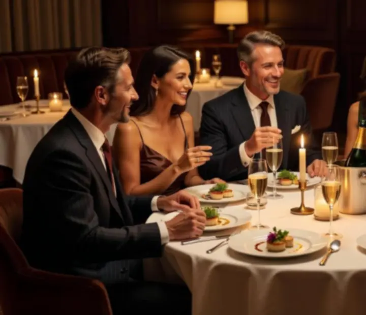 Celebração intimista com mesa decorada e iluminação suave.