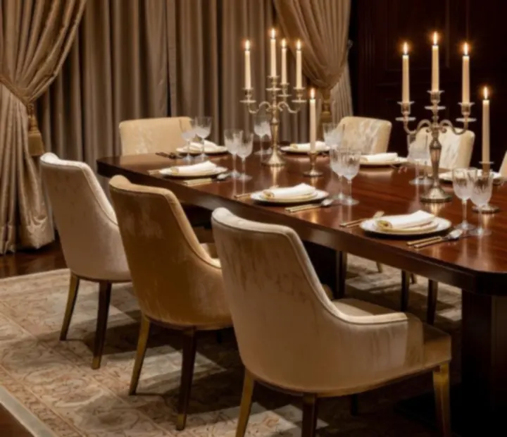 Sala VIP privada preparada para um jantar sofisticado.