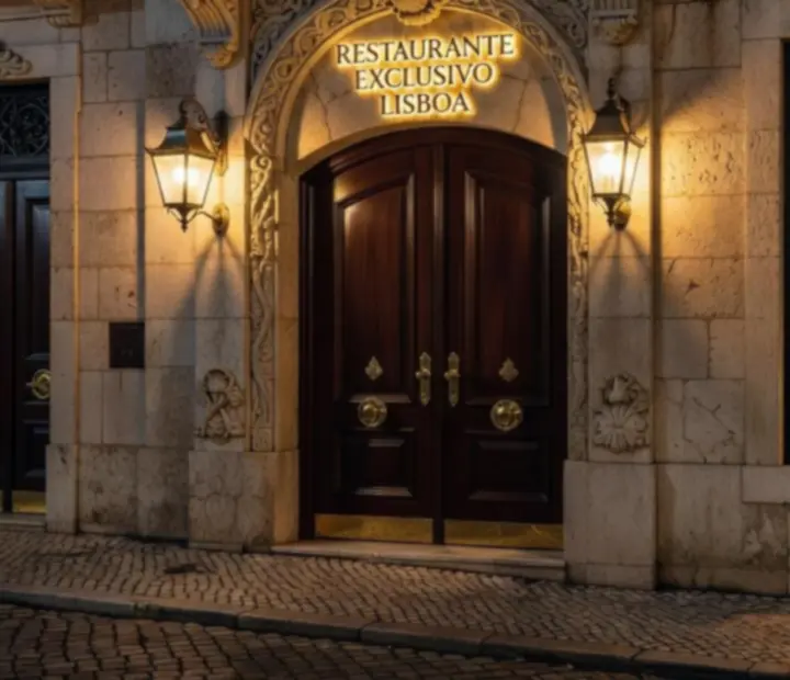 Entrada do restaurante Bifana Ebaralho com fachada elegante e iluminação suave.