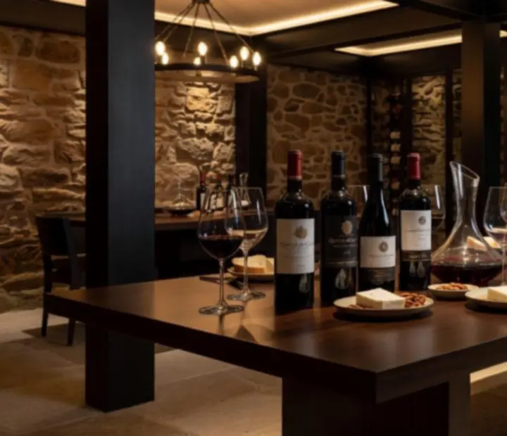 Seleção de vinhos portugueses premium alinhados numa mesa elegante